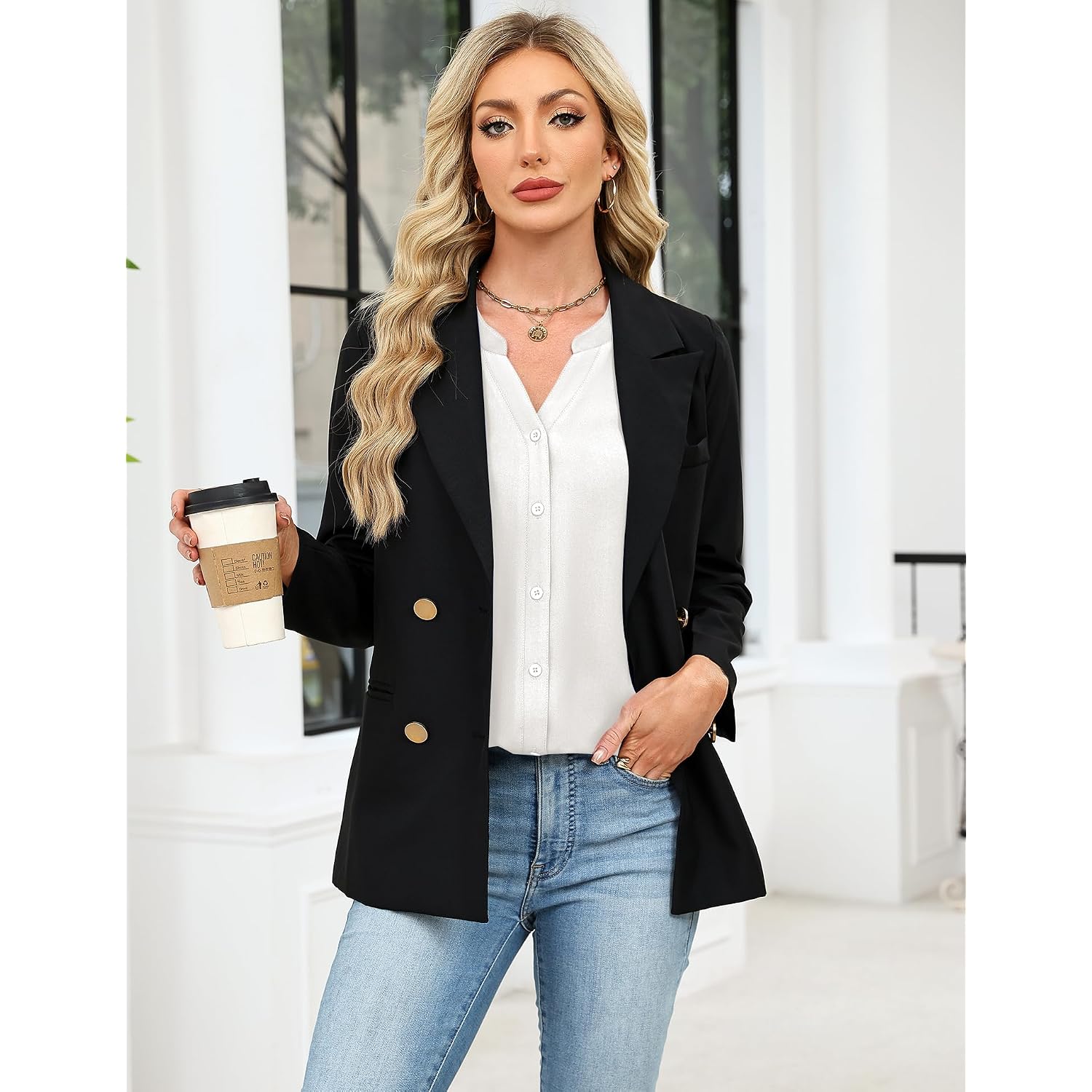 Lomon Button Down Shirts For Women 3/4 Length Sleeve Business Casual Blouses 2026 Summer Tops