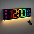 Haitang 8 Colors Digital Wall Clock, 16.2" Large Digital Clock With Temperature, Date, Auto Dst, Night Light, Auto Brightness Dimmer, 24/12-Hour Wall Clock For Living Room Office Classroom Gym