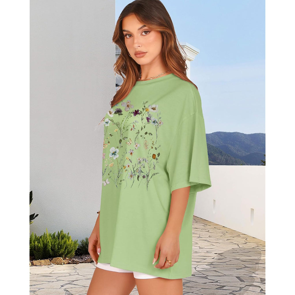 Rosemia Oversized Tshirts For Women Summer Short Sleeve Round Neck Graphic Tee Shirt