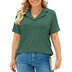 Dolnine Plus Size Polo Shirts For Women V Neck Collared Shirt Casual Short Sleeve Tops Summer Loose Fit Dressy Tunic Blouses