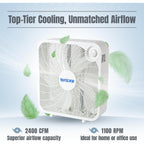 Hurricane Classic Floor Box Fan With 3 Speed Settings, White - 20In | Corded Portable Electric Air Cooling Unit W/ Powerful 2400 Cfm Airflow For Home, Garage, Office, Bedroom & Basement