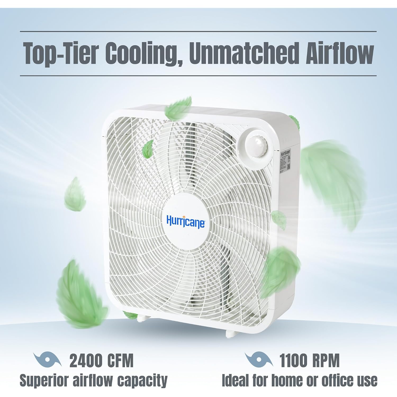 Hurricane Classic Floor Box Fan With 3 Speed Settings, White - 20In | Corded Portable Electric Air Cooling Unit W/ Powerful 2400 Cfm Airflow For Home, Garage, Office, Bedroom & Basement