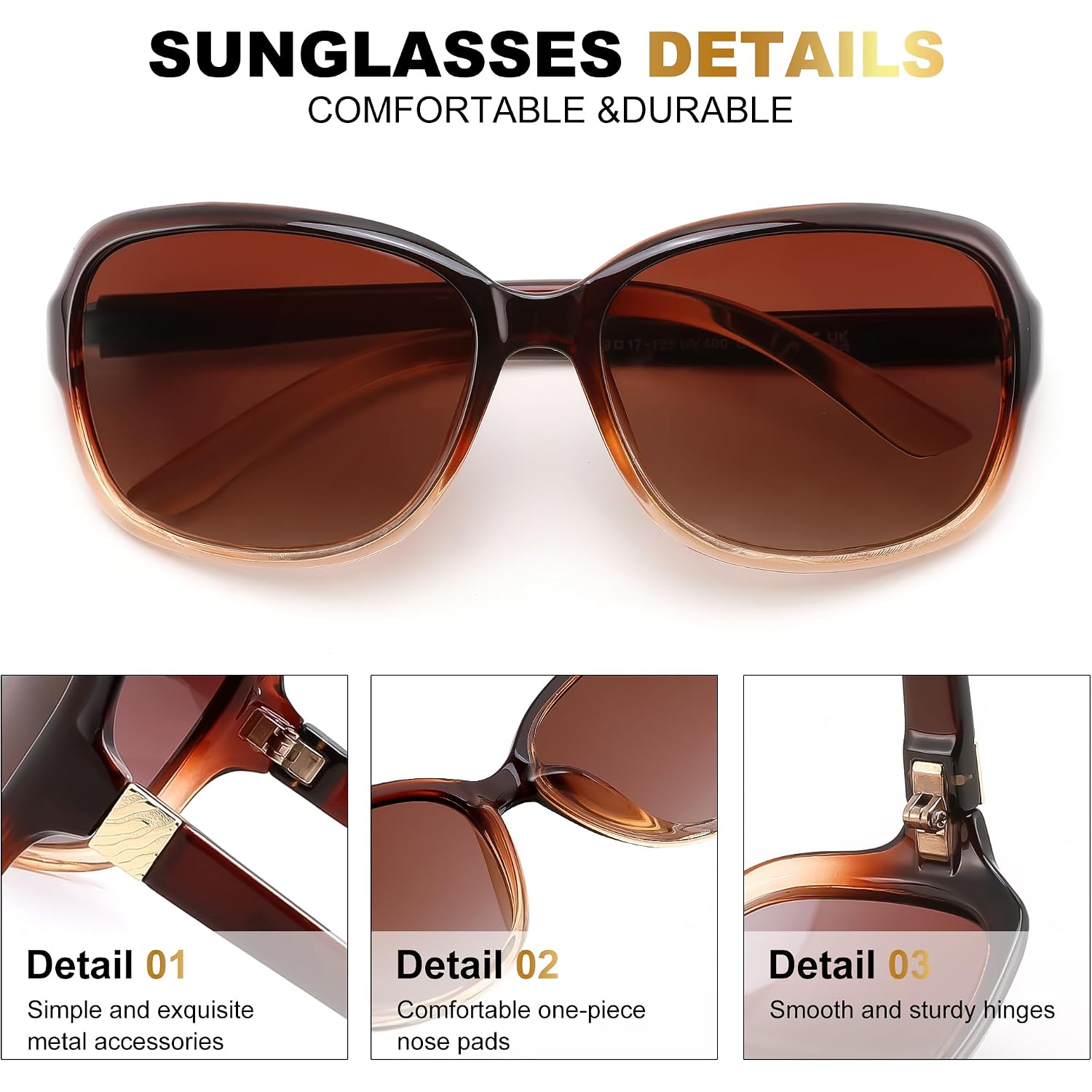 FEISEDY Polarized Sunglasses for Women Classic Vintage Square Wraparound UV400 Protection Shade B0309 Gradual Brown Frame & Gradual Brown Lens