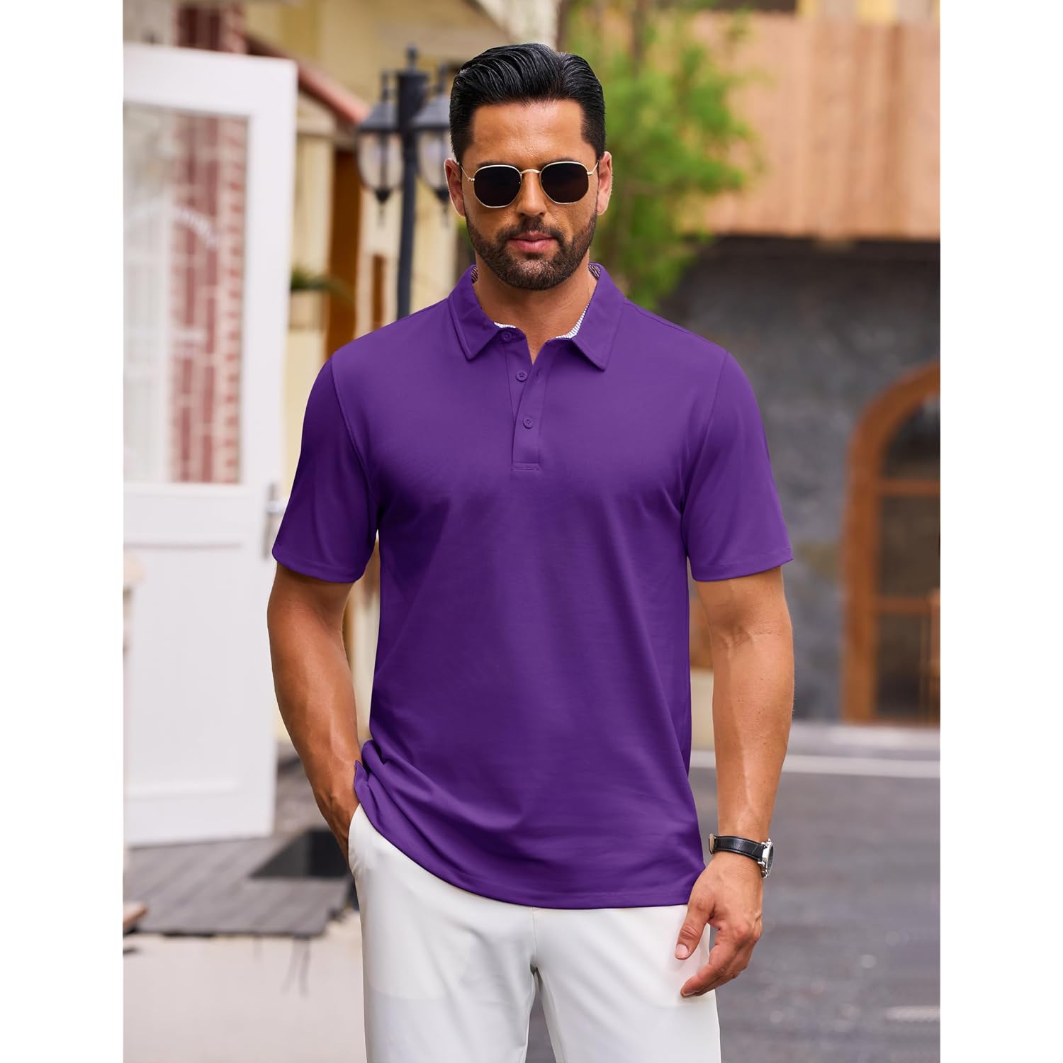 Cotrasen Men'S Polo Shirts Short Sleeve Cotton Pique 3 Buttons Golf Shirts Classic Fit Casual Performance T-Shirt