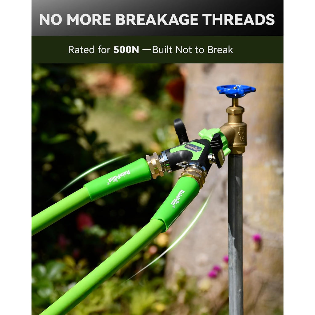 Rainpoint Garden Hose Splitter 2 Way, All Metal Heavy Duty Water Hose Y Splitter With 2.05" Extra Long Side Handle & Shut Off Valves, 3/4 Inch Ght Thread Connector For Outdoor Spigot Faucet (Green)