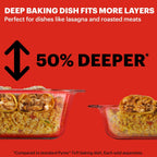 Pyrex Deep 9x13-Inch Glass Baking Dish with Lid, Deep Casserole Dish, Glass Food Container, Oven, Freezer and Microwave Safe, Clear Container