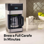 Braun Brewsense 12 Cup Drip Coffee Maker - Pause & Pour Mid Brew, Coffee Machine With 24-Hour Timer & Clock, Bold & Regular Strength, 1-4 Cup Functions, Self Clean, Auto Shutoff, Stainless Steel