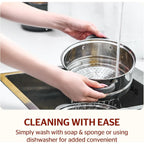 SUNHOUSE Stainless Steel Steamer Pot for Cooking - 3 QT Steaming Pot with Glass Lid & Steamer Basket - 2 Tier Tri-ply Vegetable Steamer with Stay-Cool Silicone Handles - Induction Compatible