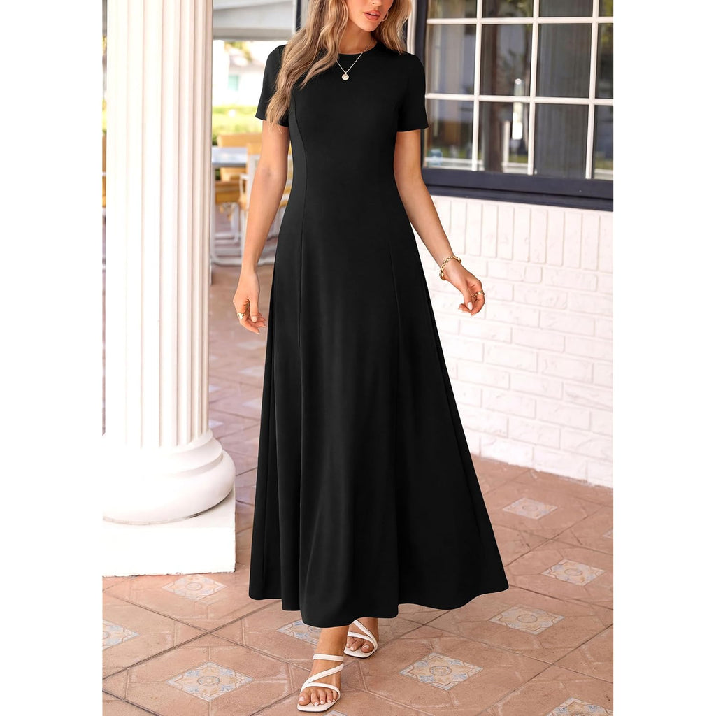 Kirundo Short Sleeve Formal Wedding Guest Dresses For Women, 2026 Summer Pleated Long Flowy Maxi Dress, Two Pockets, A Line