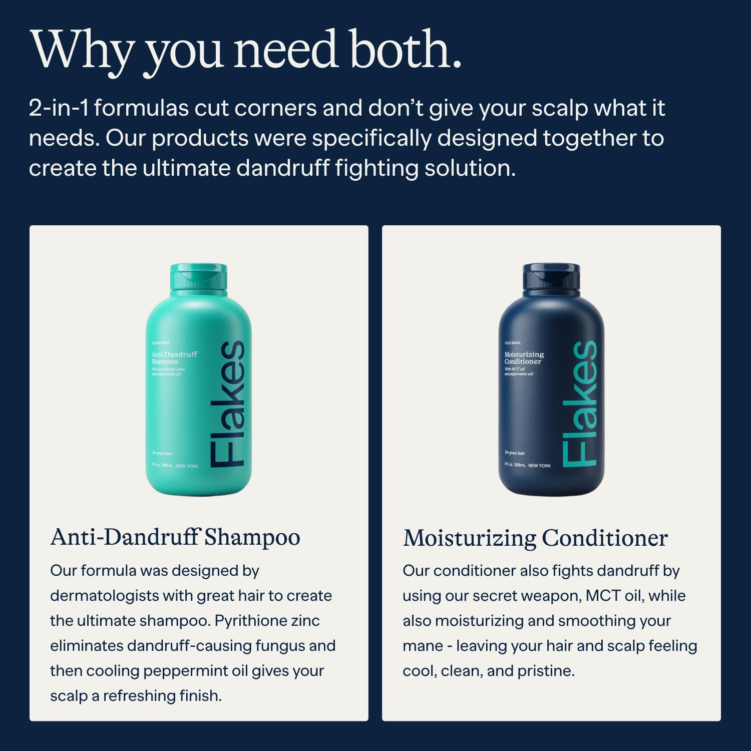 Flakes Anti Dandruff Shampoo and Conditioner Set | Dry, Flaky, & Itchy Scalp Shampoo | Sulfate & Paraben Free for Healthy Hair | Hydrating Shampoo and Moisturizing Conditioner for Scalp Care | 9 fl oz