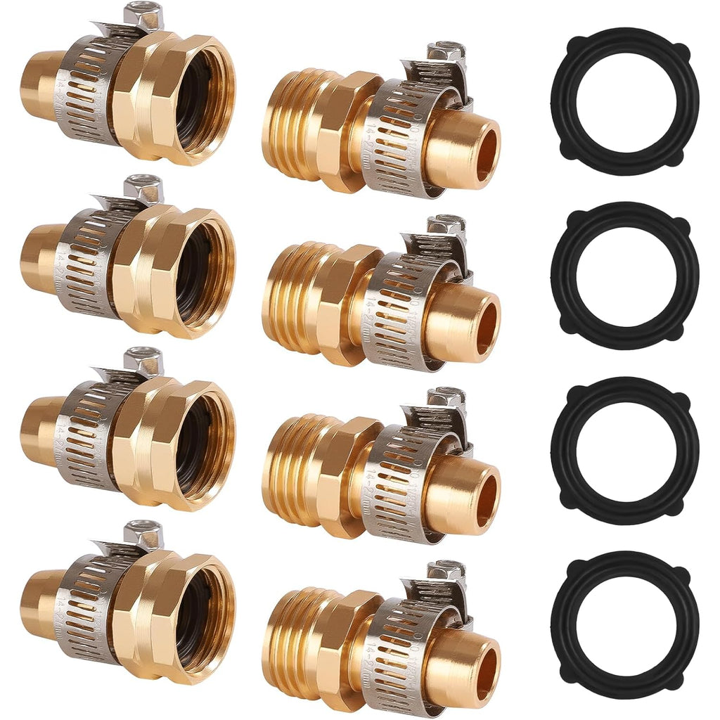 Garden Hose Repair Kit With Clamps, Male And Female Hose Fittings, Fit For 3/4"Or 5/8" Garden Hose Fitting, 4 Sets