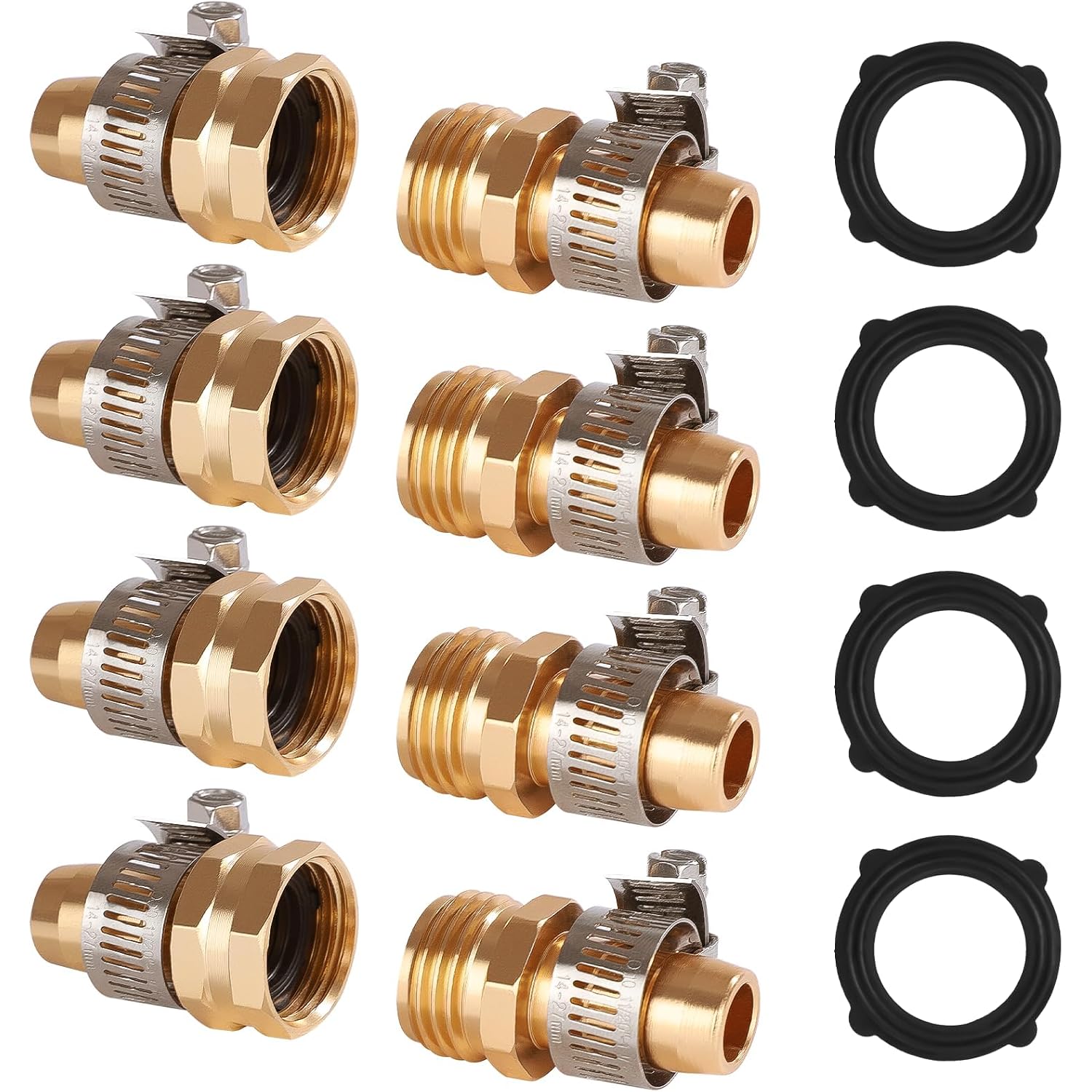 Garden Hose Repair Kit With Clamps, Male And Female Hose Fittings, Fit For 3/4"Or 5/8" Garden Hose Fitting, 4 Sets
