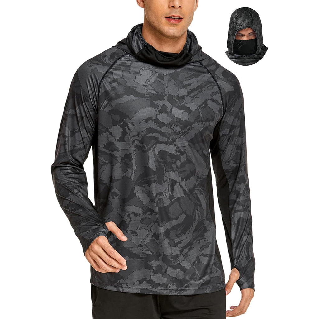 Coorun Men'S Hooded Sun Shirts With Mask Fishing Shirts For Men Long Sleeve Upf 50 Rash Guards Cooling Hoodies Hiking Shirts