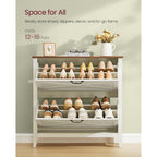 Vasagle Liry Collection - Shoe Storage Cabinet Organizer With 2 Flip Drawers, Freestanding Narrow Shoe Rack Cabinet For Entryway, Farmhouse Style, Fits 12 To 16 Pairs, Rustic White Uhsc201W01
