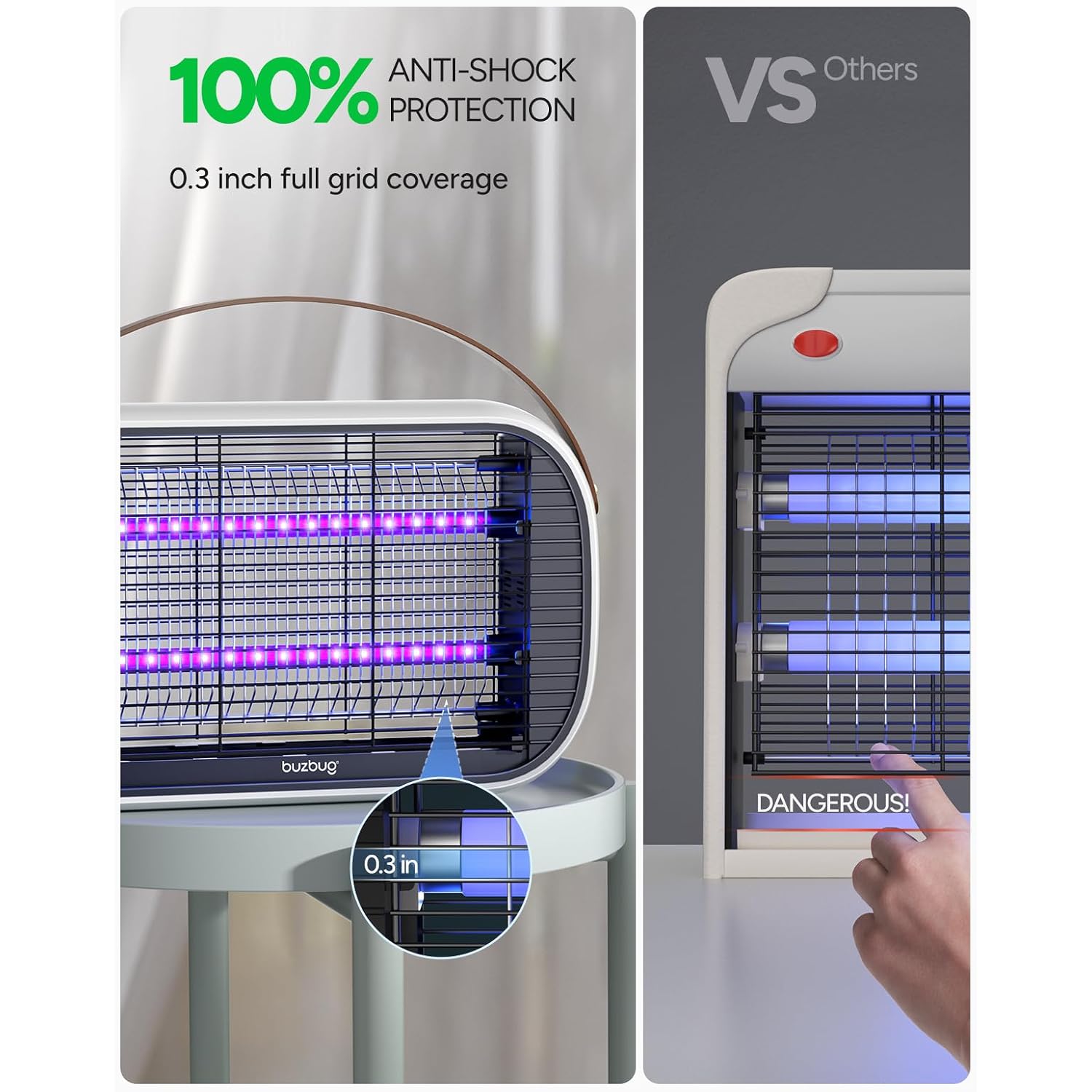 Buzbug Led Bug Zapper Indoor, 50000 H Long-Lasting Led, Energy Saving & Dual Band Attraction, High-Voltage Electric Mosquito Zapper, Fly Trap Mosquito Trap, Fly Killer -Ma015B