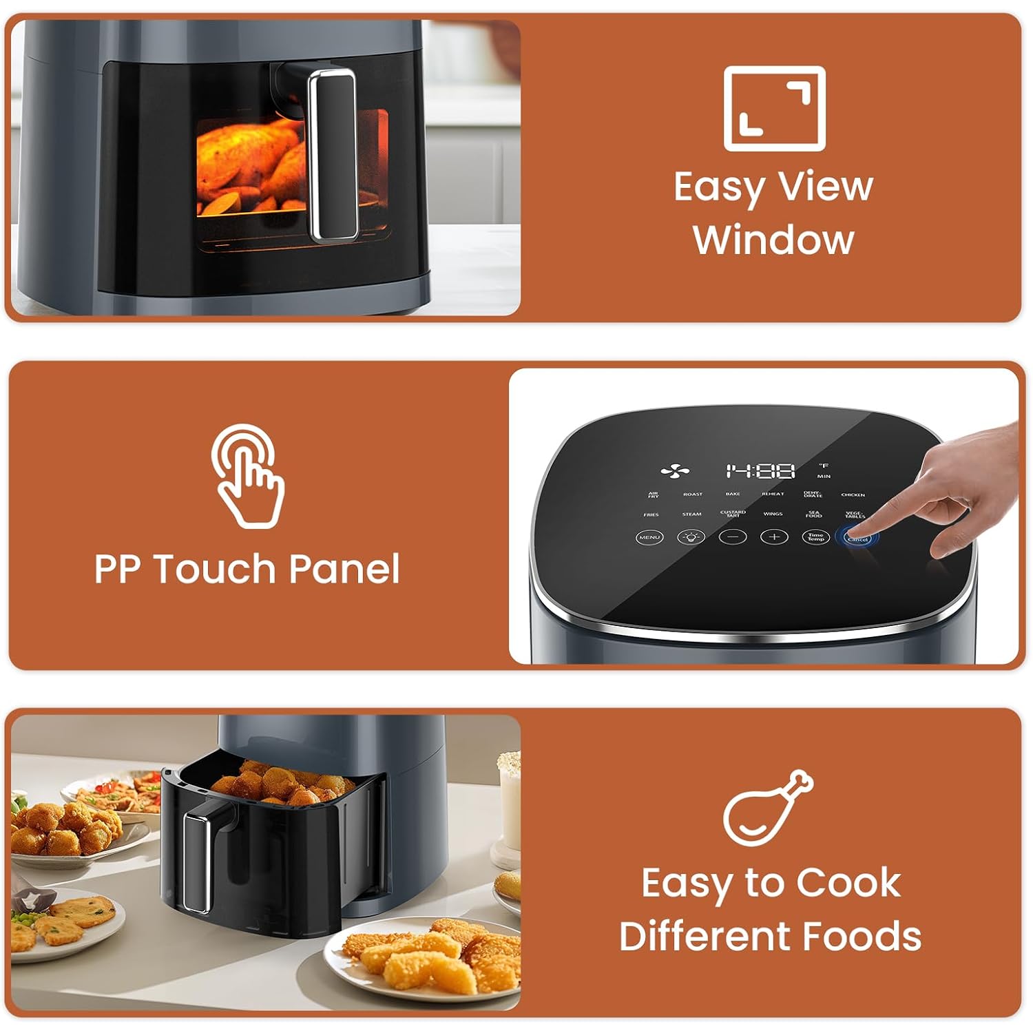 Sweetcrispy Air Fryer 6 Quarts With Window, 12-In-1 Square Airfryer Oven For Family, 400°F Rapid Air Crispy Technology, Roast Bake Dehydrate, Nonstick & Easy-Clean Basket