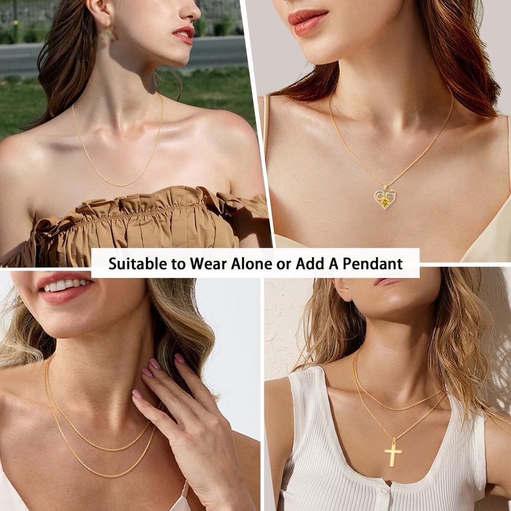 Jewlpire 18k Gold Plated 925 Sterling Silver Chain Necklace for Women, 1.1mm Cable Chains Necklace Thin & Dainty & Sturdy Women's Chain Necklaces, 14/16/17/18/20/22/24 Inches