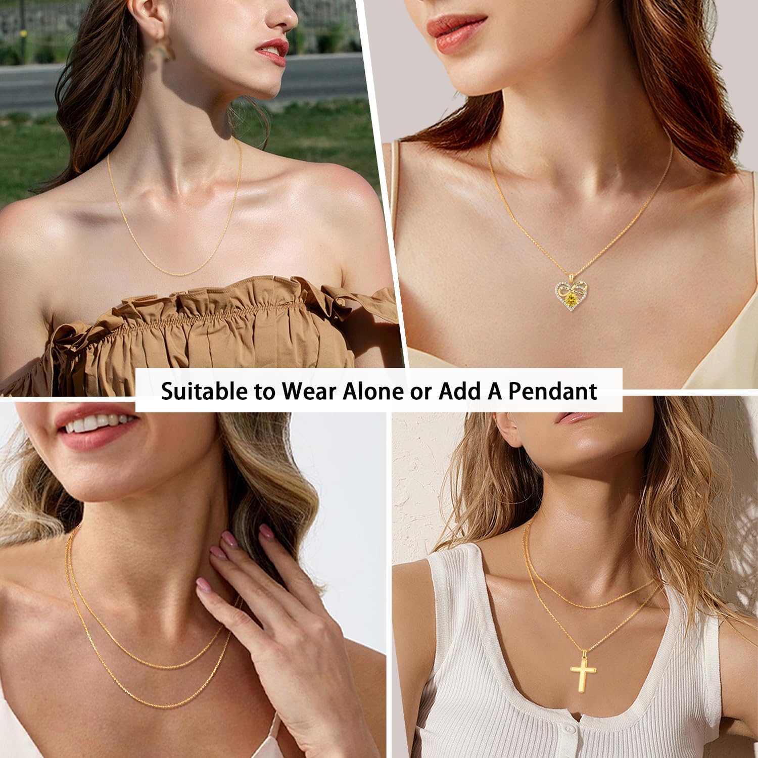 Jewlpire 18k Gold Plated 925 Sterling Silver Chain Necklace for Women, 1.1mm Cable Chains Necklace Thin & Dainty & Sturdy Women's Chain Necklaces, 14/16/17/18/20/22/24 Inches