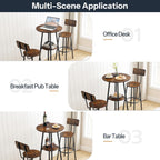 Hoobro 3 Pieces Round Bar Height Table And Chairs Set, Round Dining Table Set, Pub Table And Chairs For Small Space, 2 Tier Kitchen Table And Bar Stools With Back, Rustic Brown Bf35Bt01