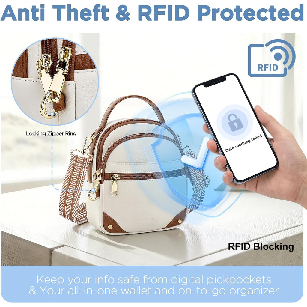 Anti Theft Crossbody Bags For Women Rfid Small Shoulder Bag For Travel, Mini Cross Body Purse With Removable Strap