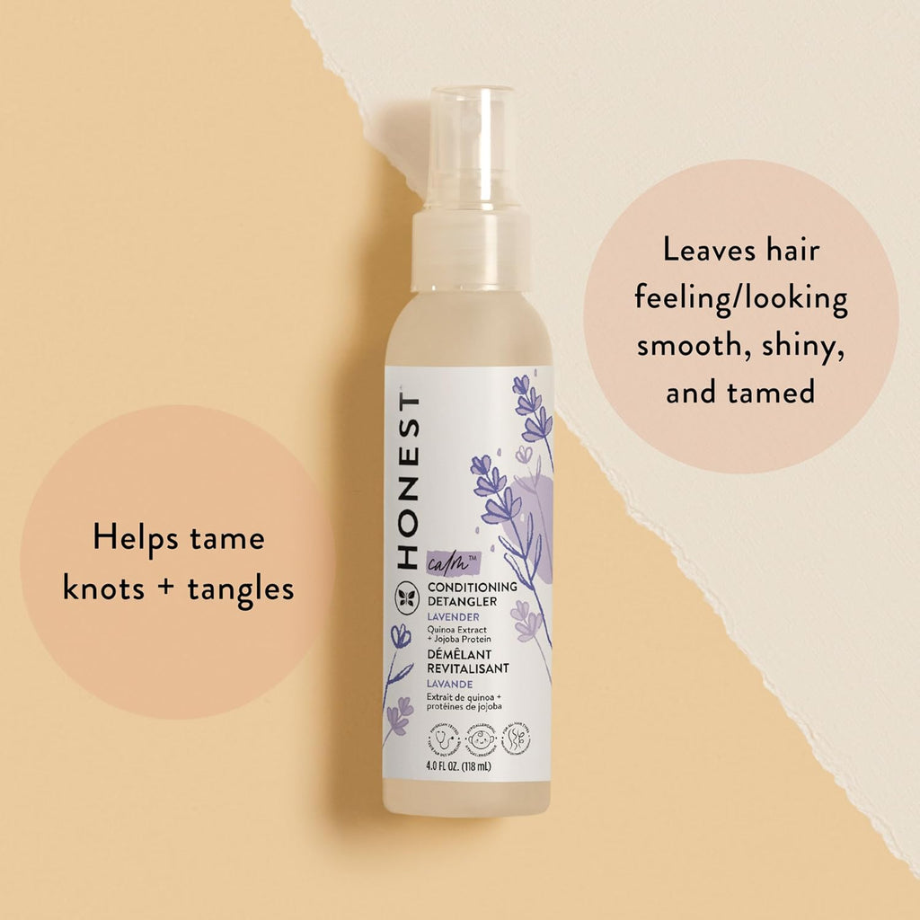 The Honest Company Conditioning Hair Detangler, Leave-In Conditioner and Fortifying Spray, Tear Free, Cruelty-Free, Hypoallergenic, Lavender Calm, 4 Fl Oz