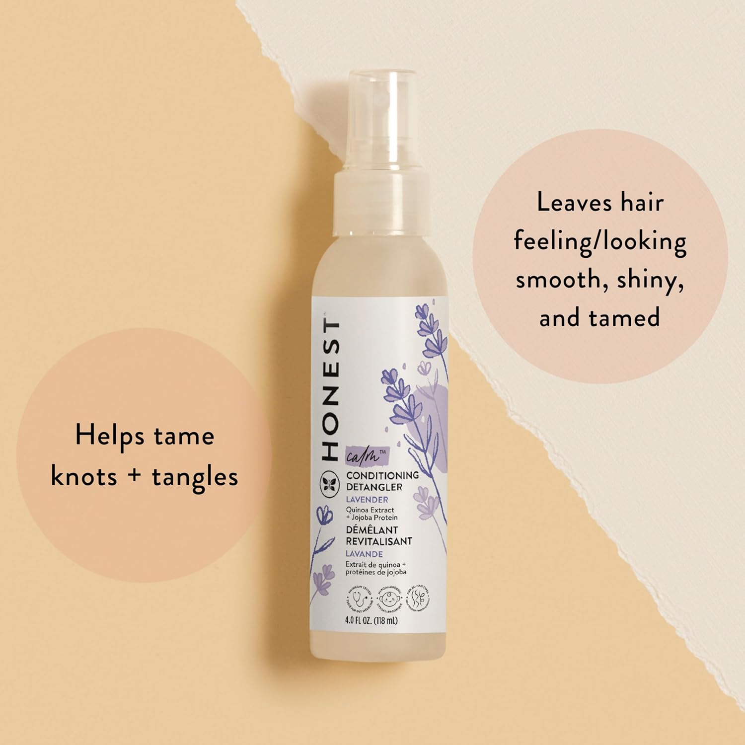 The Honest Company Conditioning Hair Detangler, Leave-In Conditioner and Fortifying Spray, Tear Free, Cruelty-Free, Hypoallergenic, Lavender Calm, 4 Fl Oz