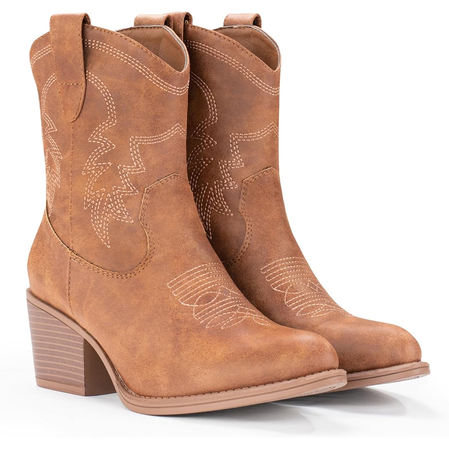 Cowboy Boots For Women Ankle Cowgirl Booties Wide Mid Calf Pointed Toe Western Boots Short Chunky Classic Booties