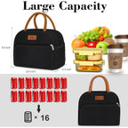 Lunch Box Lunch Bag For Women Men,Reusable Cute Lunch Pail Bag,Leakproof,Insulated Lunchbox Tote Compact 10L, Cooler Lunch Container For Work Travel Office (Black)