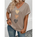 SOLY HUX Women's Plus Size Short Sleeve T Shirts V Neck Heart Graphic Summer Tee Tops Khaki Hearts