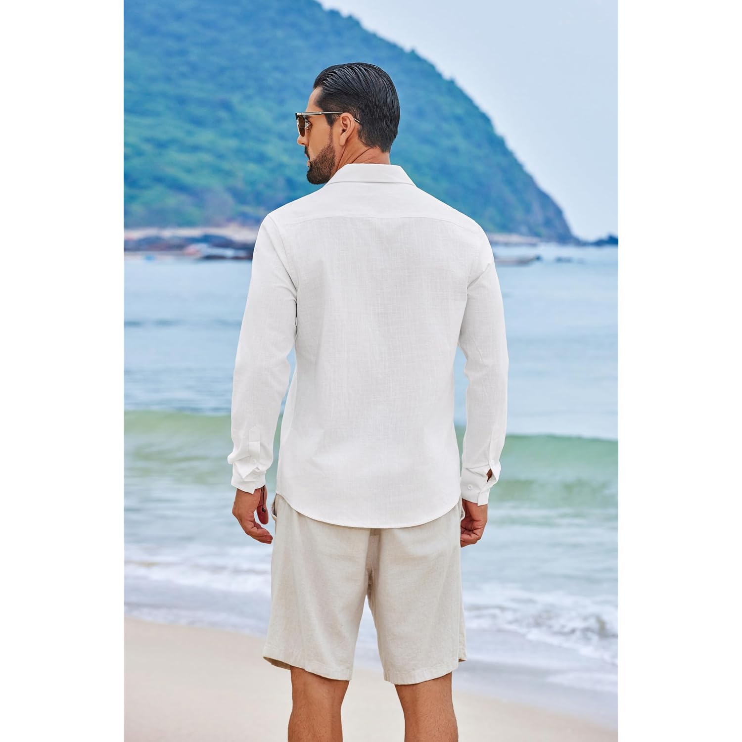 Coofandy Men'S Casual Button Down Shirts Long Sleeve Cotton Beach Wedding Shirt Summer Linen Shirt For Men
