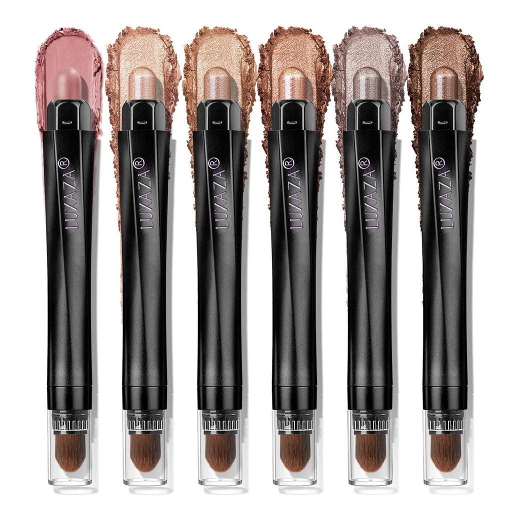Luxaza Pro Neutral Eyeshadow Stick Makeup 6Pcs Set, Brown Nude Metallic Shimmer Matte Cream Eye Shadow Palette Eyeliner Brightener Pencil Crayon, Halloween Makeup - Brown Canyon