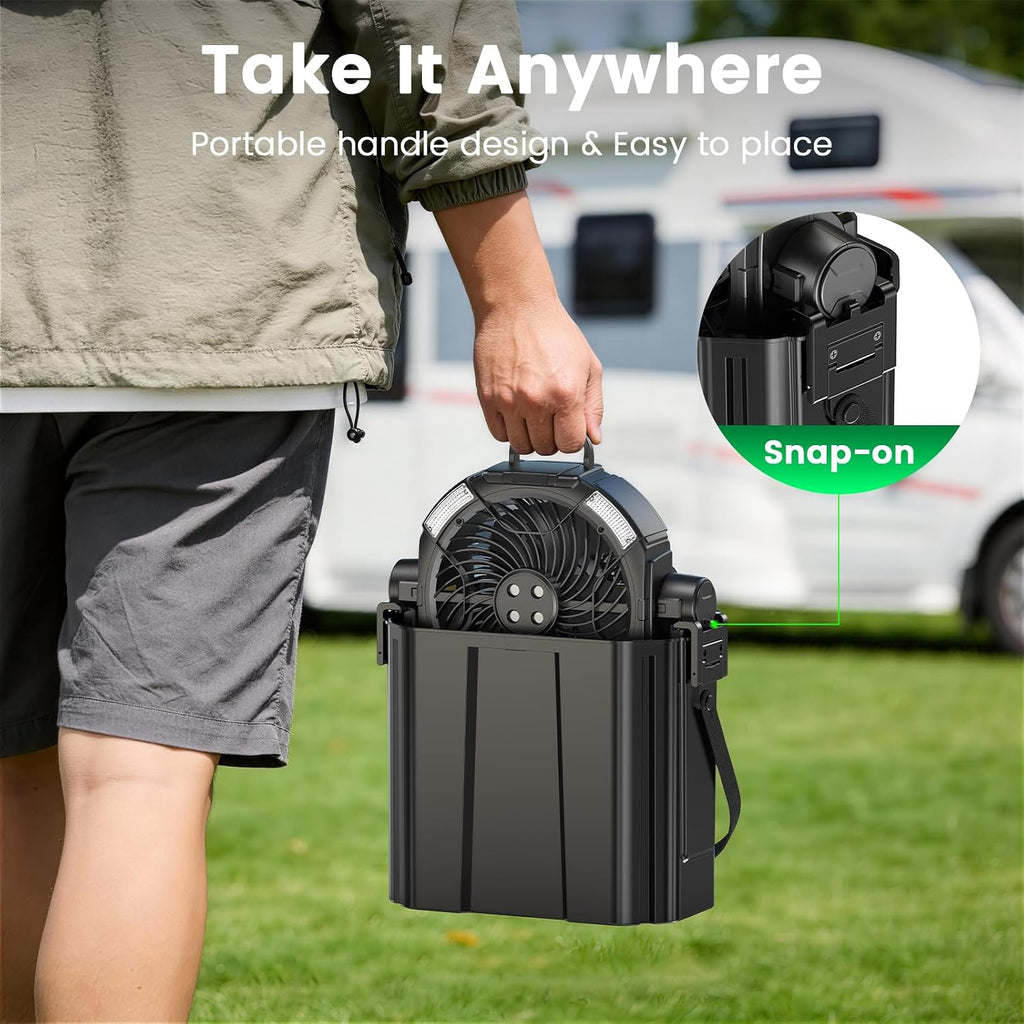 Xap Portable Misting Fan Rechargeable For Hot Weather - 9-Inch Oscillating Camping Fan With Usb Battery As Power Bank, 4 Mist Cooler, 7L Bucket For Outdoor/Camping/Patio/Golf (Black)