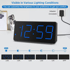 Peakeep Digital Alarm Clock For Bedrooms Bedside, Loud For Heavy Sleepers | Large Big Led Numbers Dimmable For Seniors, Battery Backup Plug In Electric Clock With Usb Charger (Blue)