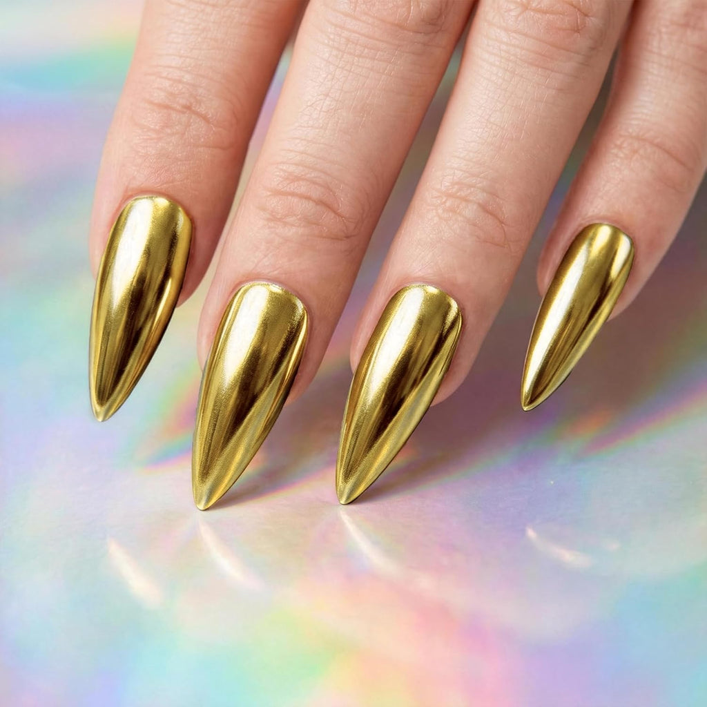 FNNZ Chrome Nail Powder, Champagne Gold Metallic Nail Powder, Pigment Premium Mirror Chrome Nail Powder Mirror Effect Salon Nail Art Glitter Dust for Gel Polish Decoration Home DIY Nail Manicure