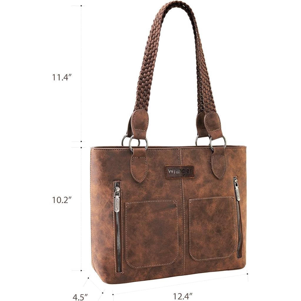Wrangler Distressed Tote Bag for Women Western Purse Multi Pockets Handbags and Shoulder Bag
