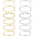 Gold Silver Ankle Bracelets for Women 12 Pcs Cuban Anklet Link Chain Set Multi-layered Wear Boho Bracelet Set Summer Beach Jewelry Accessories