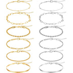 Gold Silver Ankle Bracelets for Women 12 Pcs Cuban Anklet Link Chain Set Multi-layered Wear Boho Bracelet Set Summer Beach Jewelry Accessories