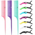 10Pcs Rat Tail Comb Hair Clips Set:3 Anti-Static, Heat-Resistant Carbon Fiber Parting Comb And 7 Sectioning Hair Clips Suitable For Precision Sectioning, Coloring, Braiding, And Daily Styling