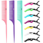 10Pcs Rat Tail Comb Hair Clips Set:3 Anti-Static, Heat-Resistant Carbon Fiber Parting Comb And 7 Sectioning Hair Clips Suitable For Precision Sectioning, Coloring, Braiding, And Daily Styling