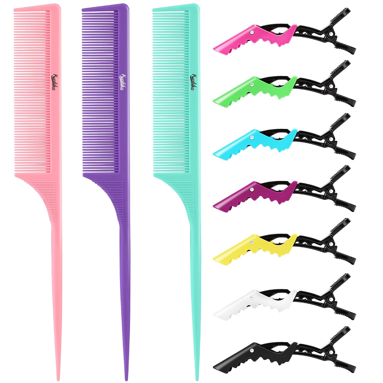 10Pcs Rat Tail Comb Hair Clips Set:3 Anti-Static, Heat-Resistant Carbon Fiber Parting Comb And 7 Sectioning Hair Clips Suitable For Precision Sectioning, Coloring, Braiding, And Daily Styling