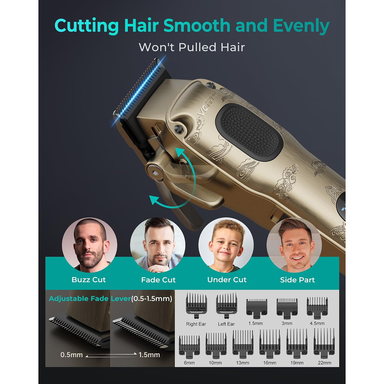 Vgrpro Hair Clippers For Men Professional, Cordless & Corded Barber Clippers For Hair Cutting With Package Case, Electric Grooming Kit For Home & Barber Use, Led Battery Display (Golden)