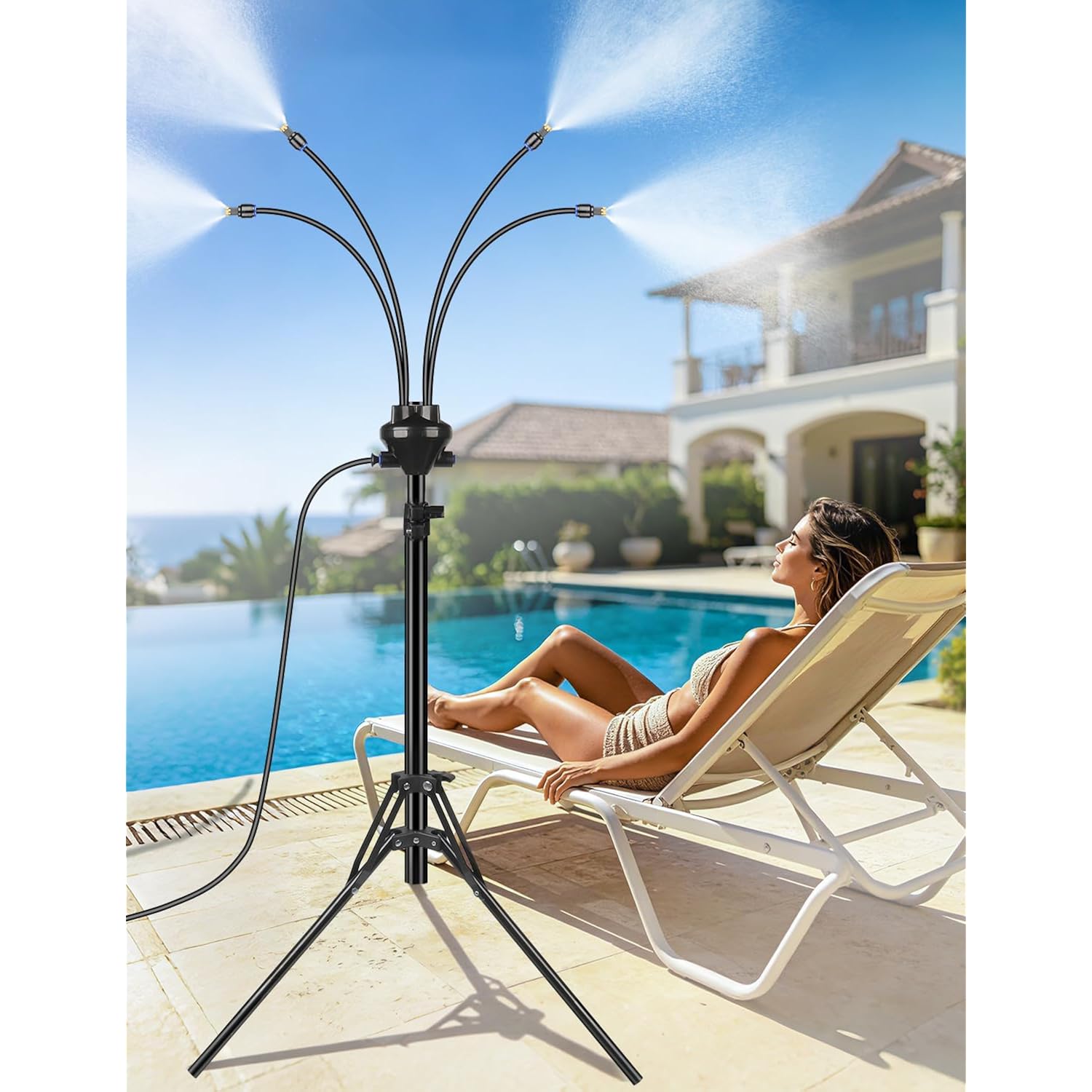 Standing Misters For Outside Patio, Adjustable Height 5.25Ft Misting System For Cooling Outdoor, Portable Water Mister With 26.5Ft Misting Line For Garden, Backyard,Bbq Party Pool Water Playing