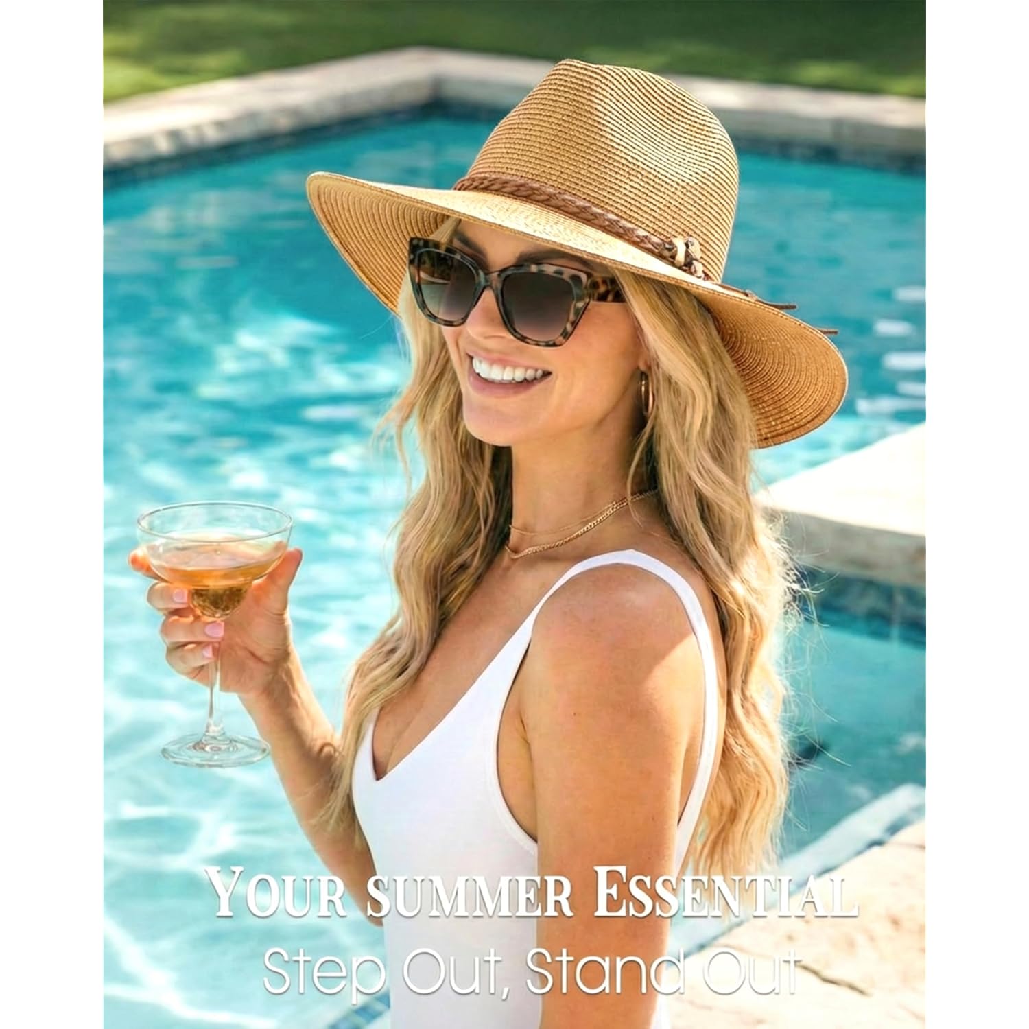 FURTALK Sun Hats for Women Summer Wide Brim UV UPF 80+ Panama Fedora Foldable Packable Straw Beach Hat