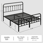 Zunatu Queen Size Metal Platform Bed Frame/Victorian Style Headboard And Footboard/Steel Slat Support/Easy Assembly/No Box Spring Needed/Underbed Storage/Noise Free/Black