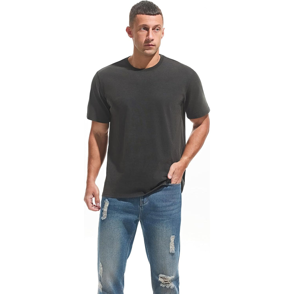 Veiisar Men'S Heavy Weight Crew Neck 100% Cotton T-Shirt - 250G/M² Thick Distressed Washed T-Shirts For Men