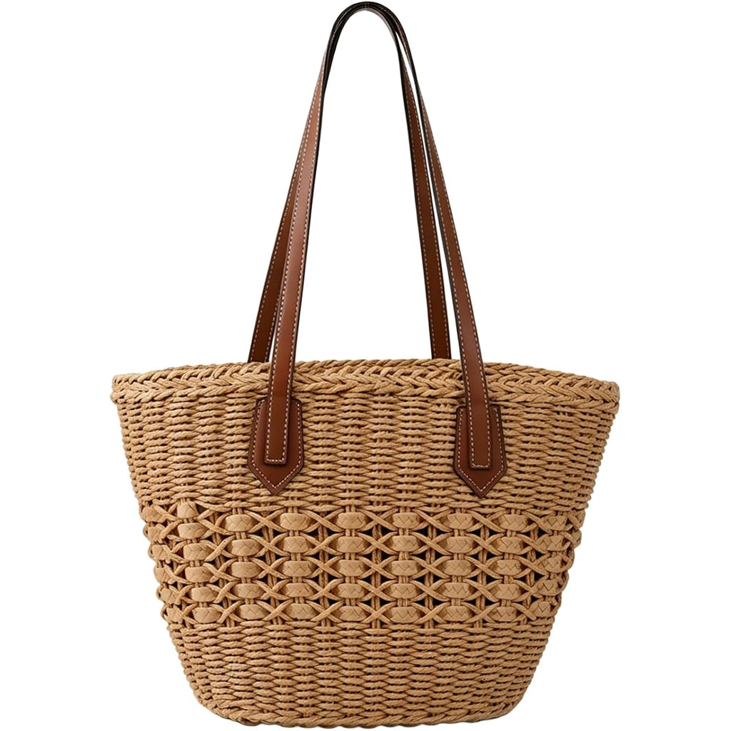 Straw Tote Bag Woven Beach Bag For Women, Large Capacity Summer Shoulder Boho Handbag Vacation