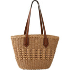 Straw Tote Bag Woven Beach Bag For Women, Large Capacity Summer Shoulder Boho Handbag Vacation
