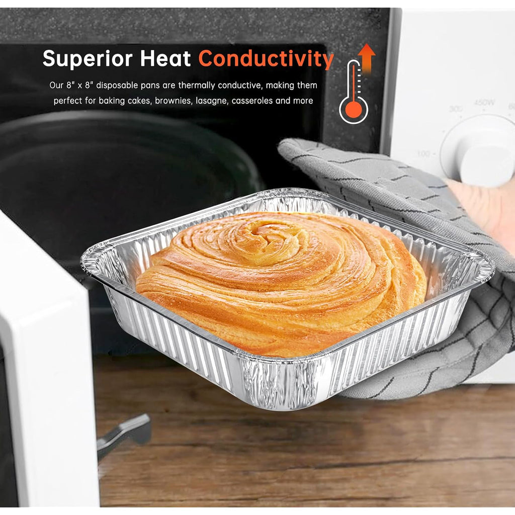 8x8 Aluminum Pans - 20 Pack Disposable Foil Pans, Heavy Duty Square Aluminum Baking & Roasting Trays for Meal Prep, Food Storage, Heating & Party Serving