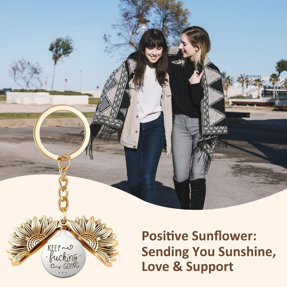 Inspirational Keep Going Sunflower Keychain, Encouragement Motivational Gift for Women Men Friends Family Coworkers