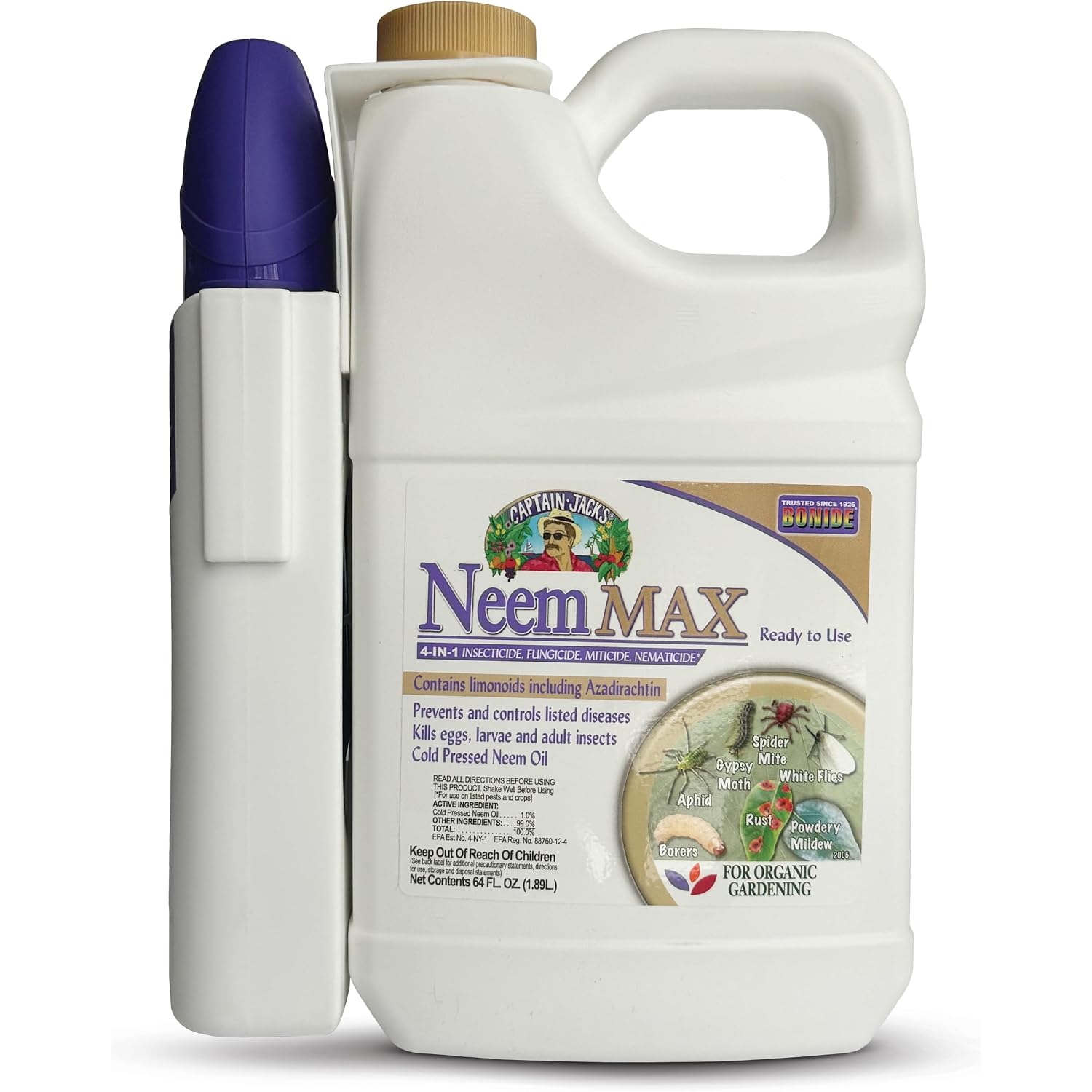 Bonide Captain Jack'S Neem Max Ready-To-Use Spray, 64 Oz | Cold Pressed Neem Oil, For Indoor Or Outdoor Plants, Organic Gardening